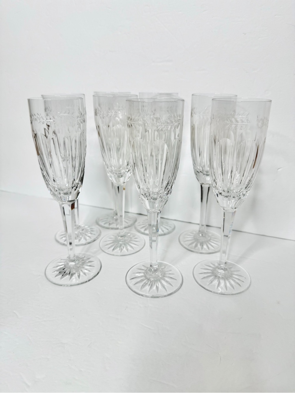 Wedgwood Calendore Lead Crystal glasses Champagne Stemware Flutes - set of 8